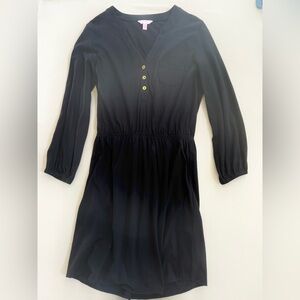 Lilly Pulitzer Black V Neck long sleeve Dress gold buttons
